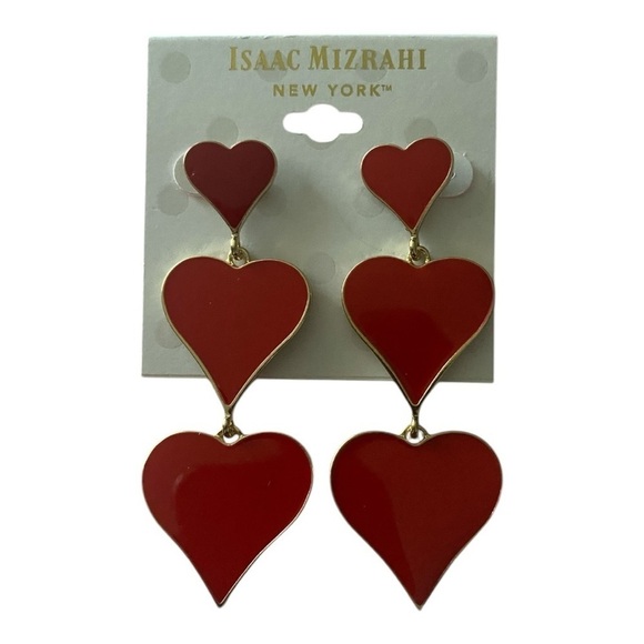 NWT-ISAAC MIZRAHI-RED HEART EARRINGS - Picture 1 of 2
